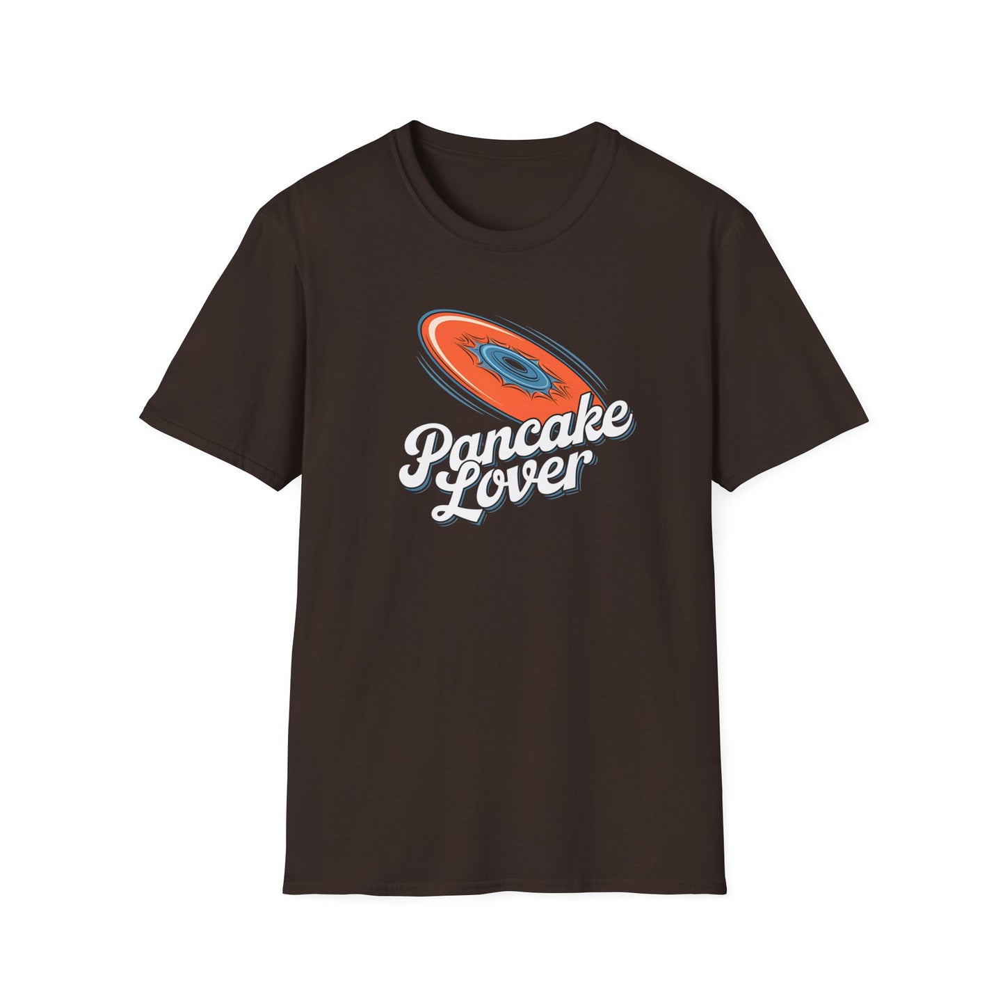 Pancake Lover Ultimate frisbee brown shirt featuring a flying pancake in retro design lettering