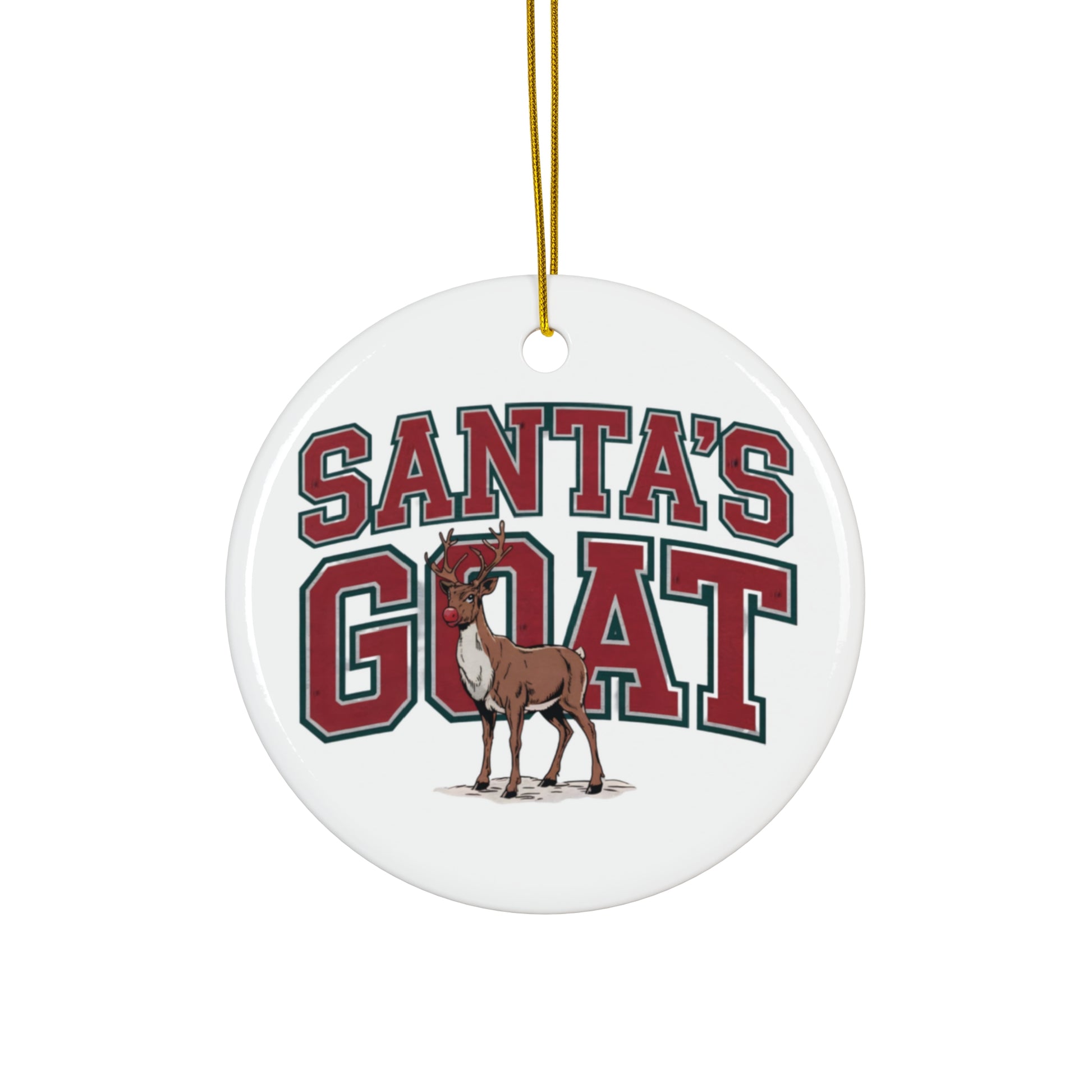 Santas GOAT Christmas Ceramic round gift Ornamanet