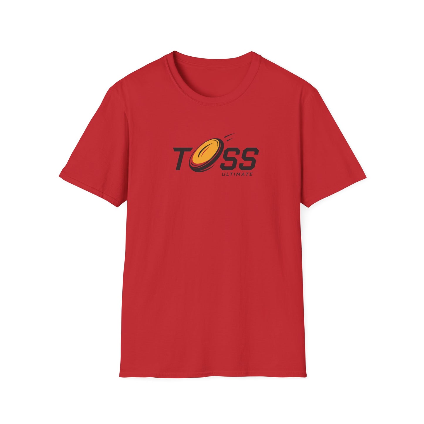 Toss Ultimate Frisbee Company red Shirt featuring flying frisbee in logo