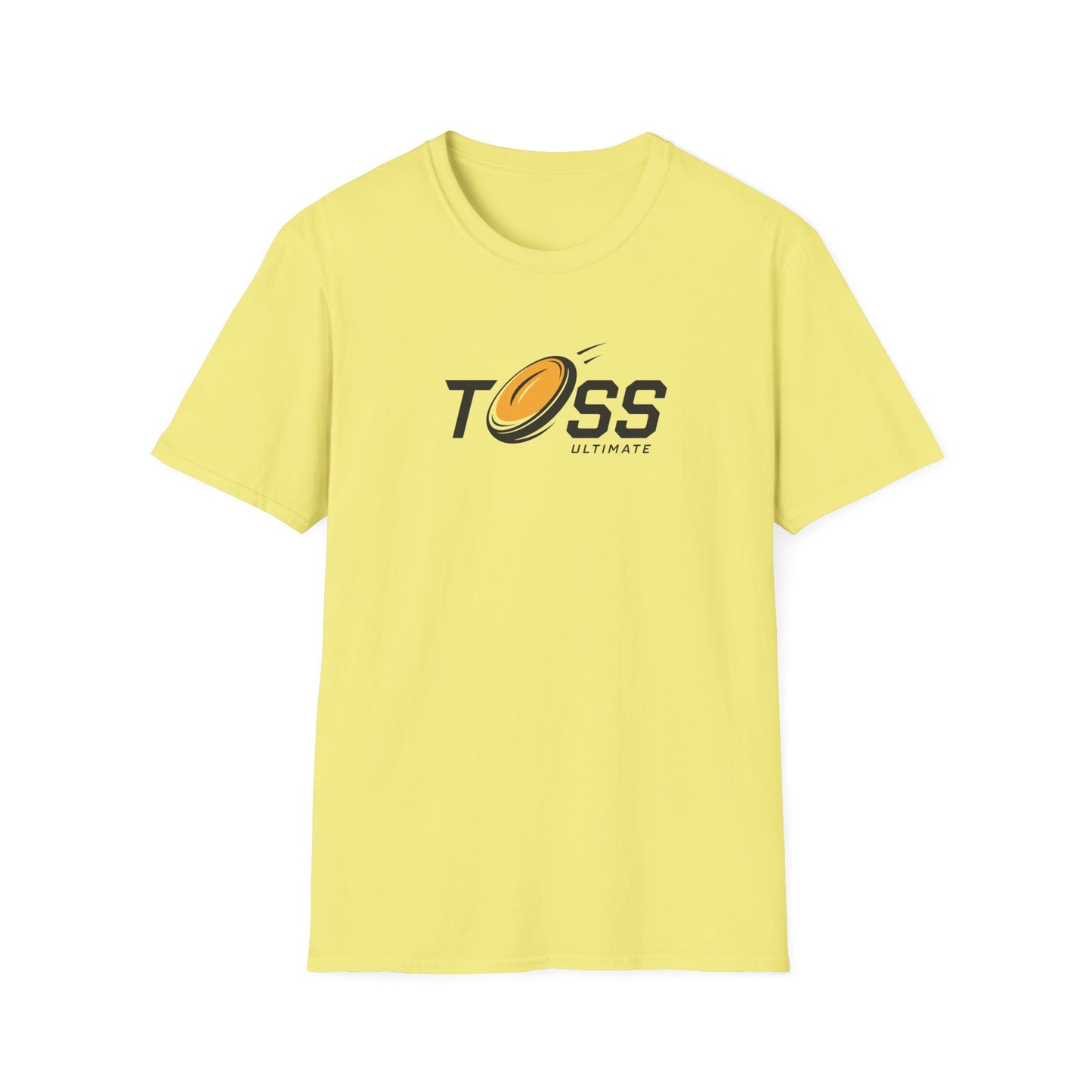 Toss Ultimate Frisbee Company yellow Shirt featuring flying frisbee in logo