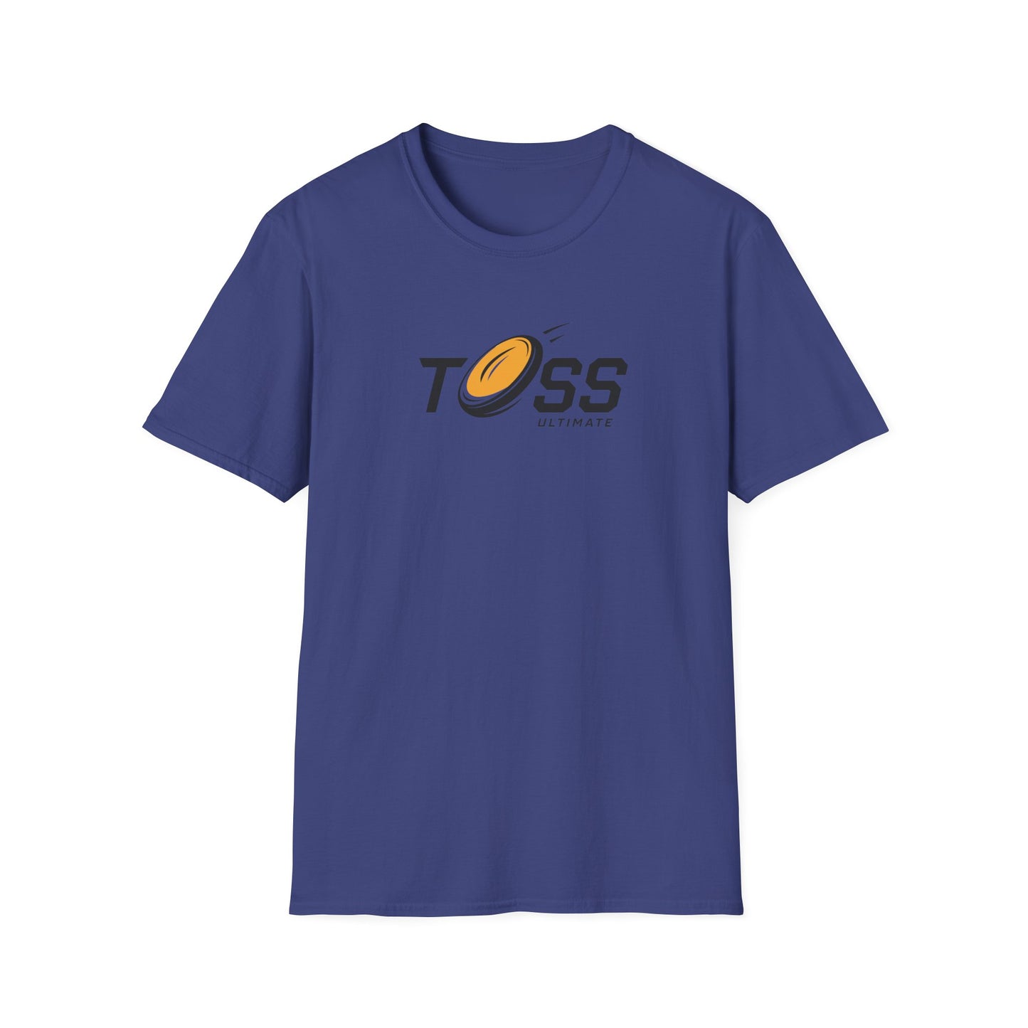 Toss Ultimate Frisbee Company blue Shirt featuring flying frisbee in logo