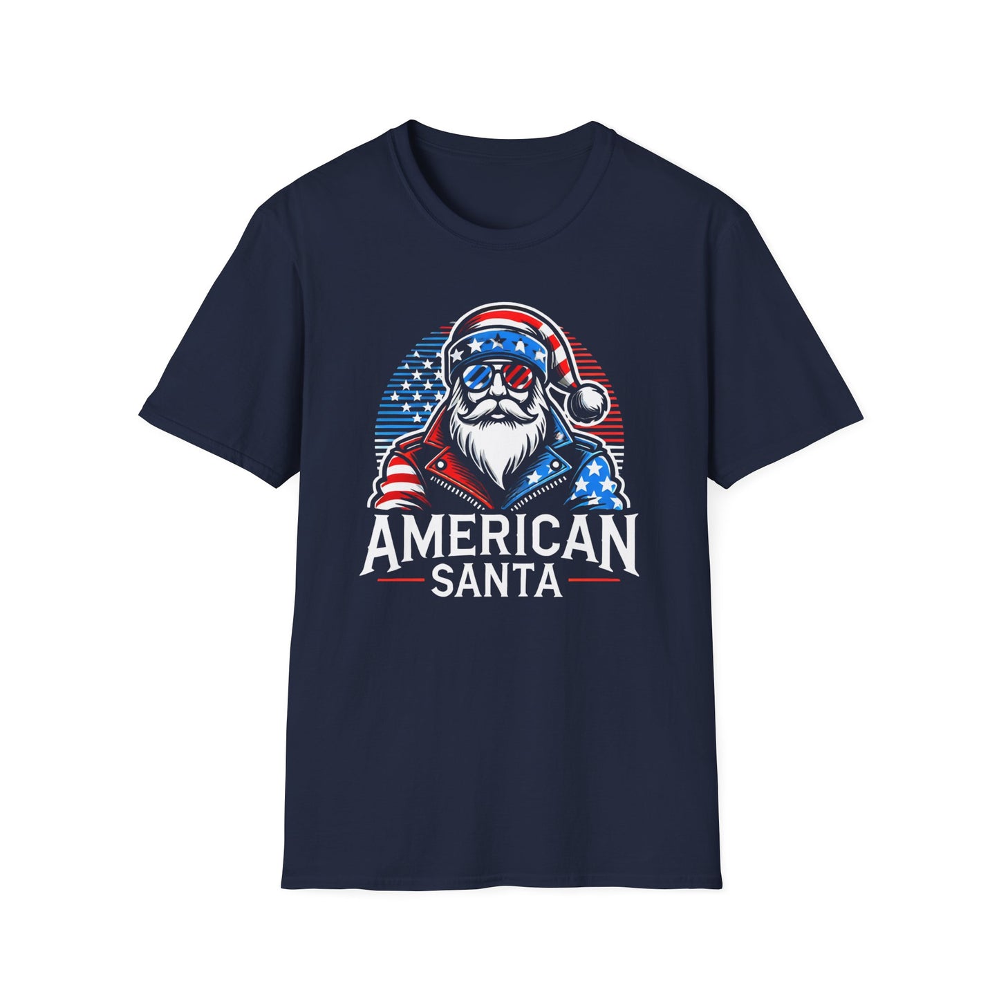 American Santa T-Shirt|Patriotic Christmas Gift|Favorite Santa Shirt|Gift for Biker|Hog Holiday Party Shirt|