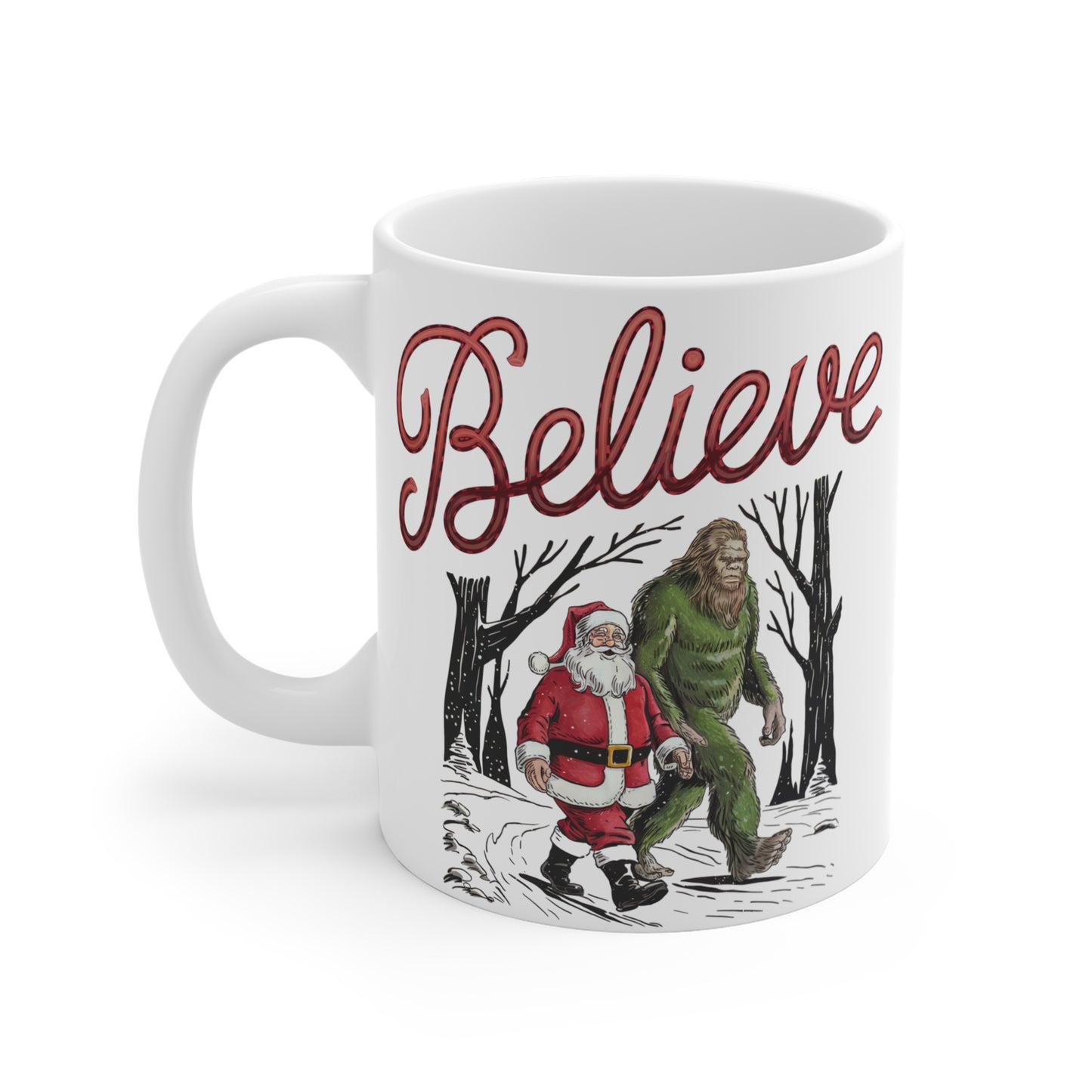 Santa Claus and Bigfoot Believe Sasquatch Gift Mug 11oz
