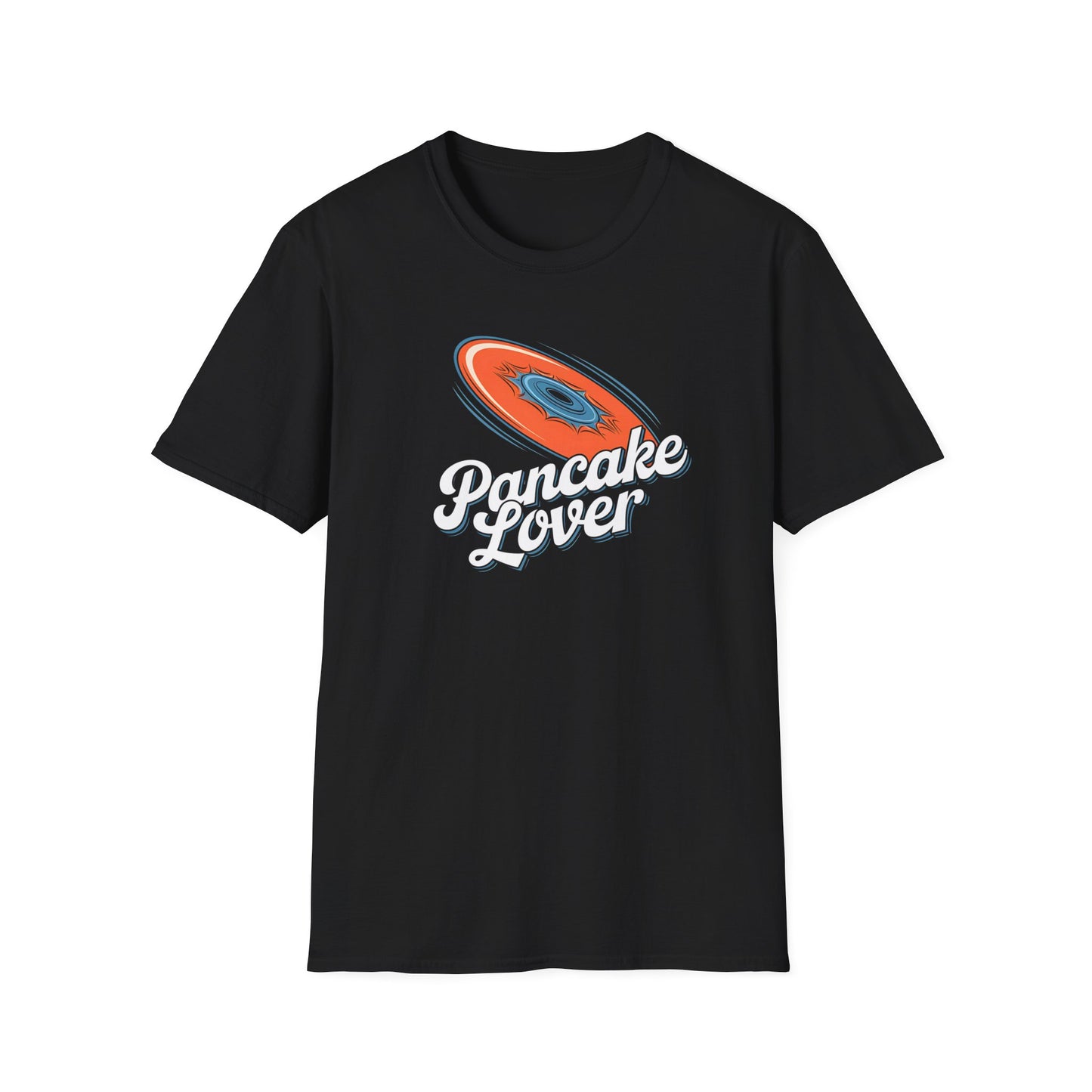 Pancake Lover Ultimate frisbee shirt featuring a flying pancake in retro design lettering