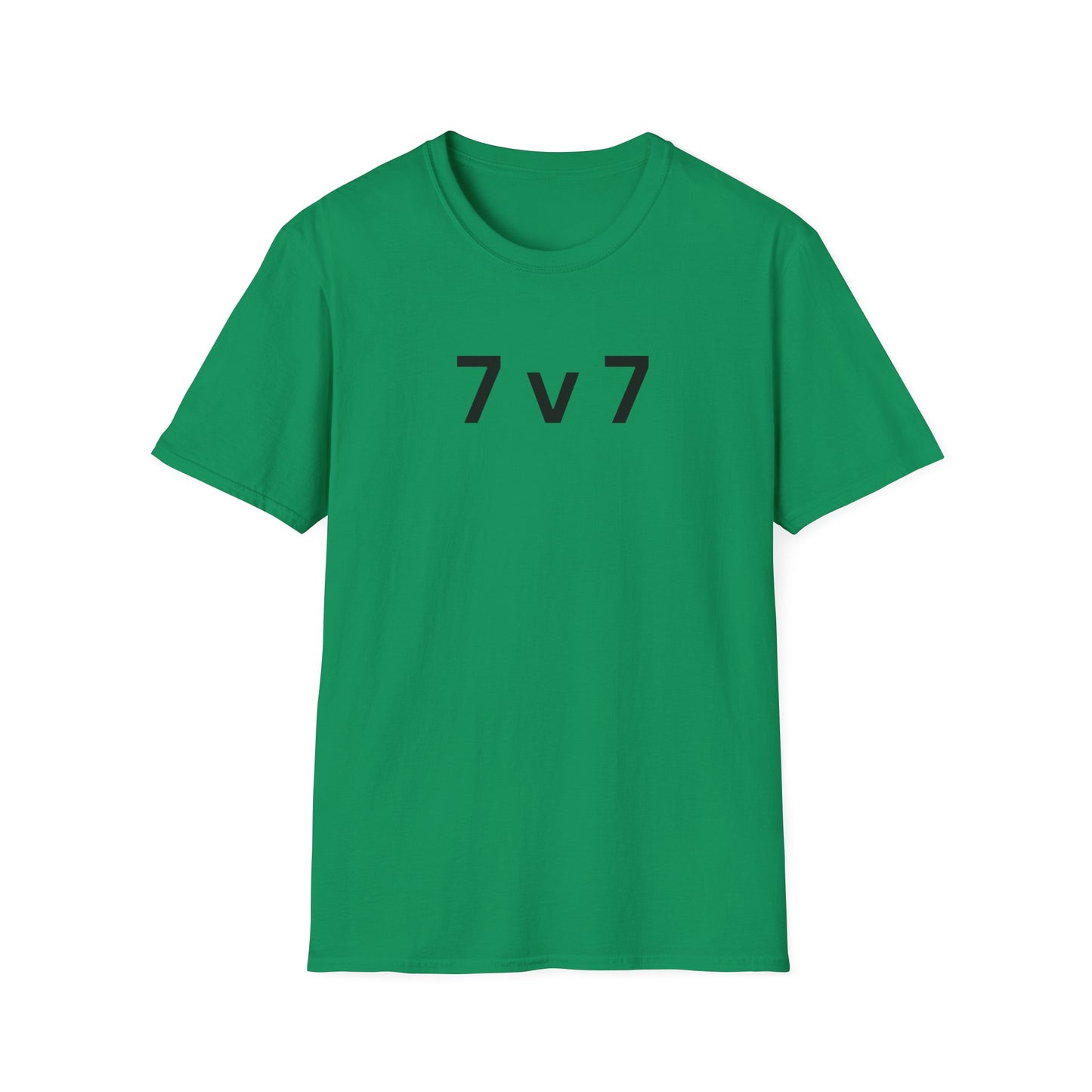 7 v 7 ultimate frisbee green shirt with caption 7 v 7
