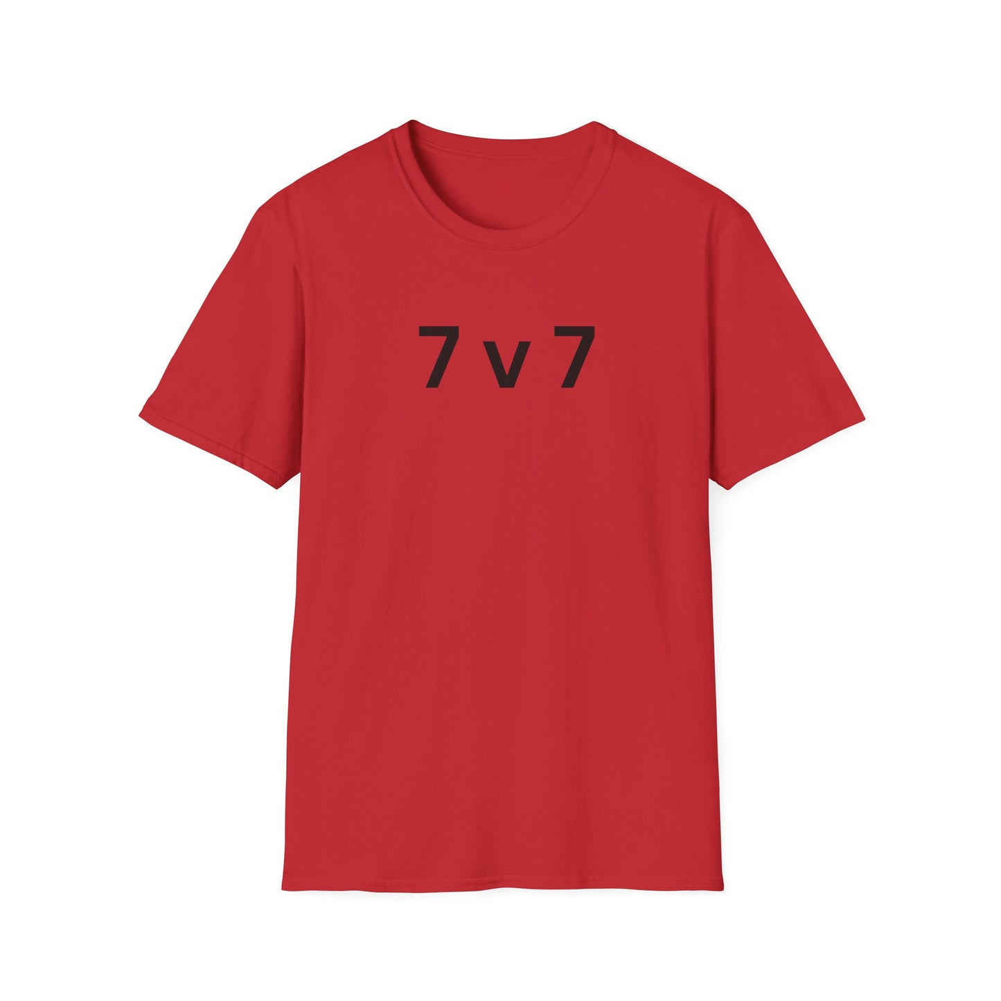 7 v 7 ultimate frisbee red shirt with caption 7 v 7