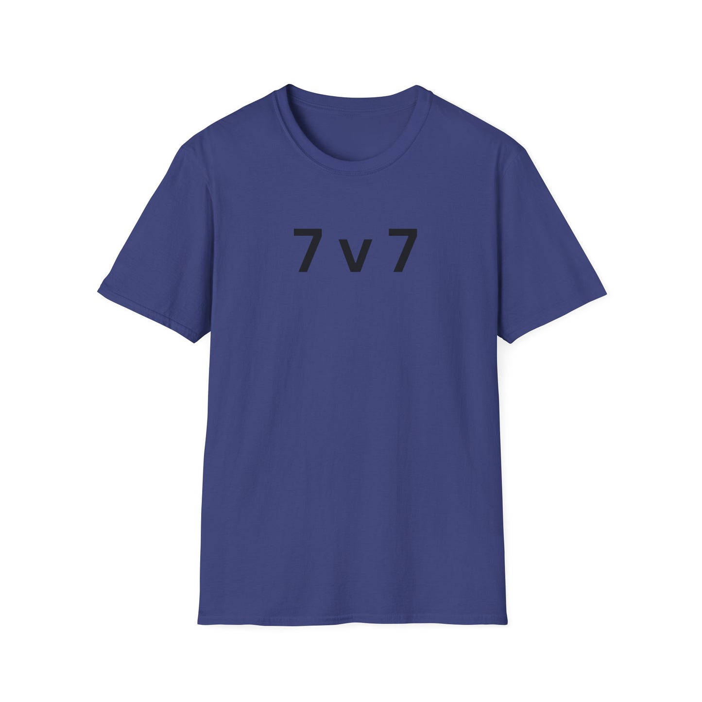 7 v 7 ultimate frisbee blue shirt with caption 7 v 7