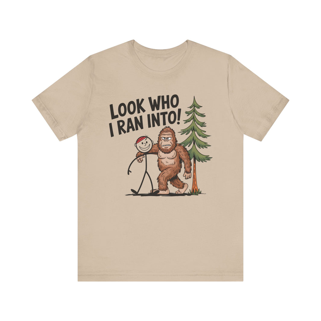 look who i ran into funny shirt featuring bigfoot and a stickman aram and arm