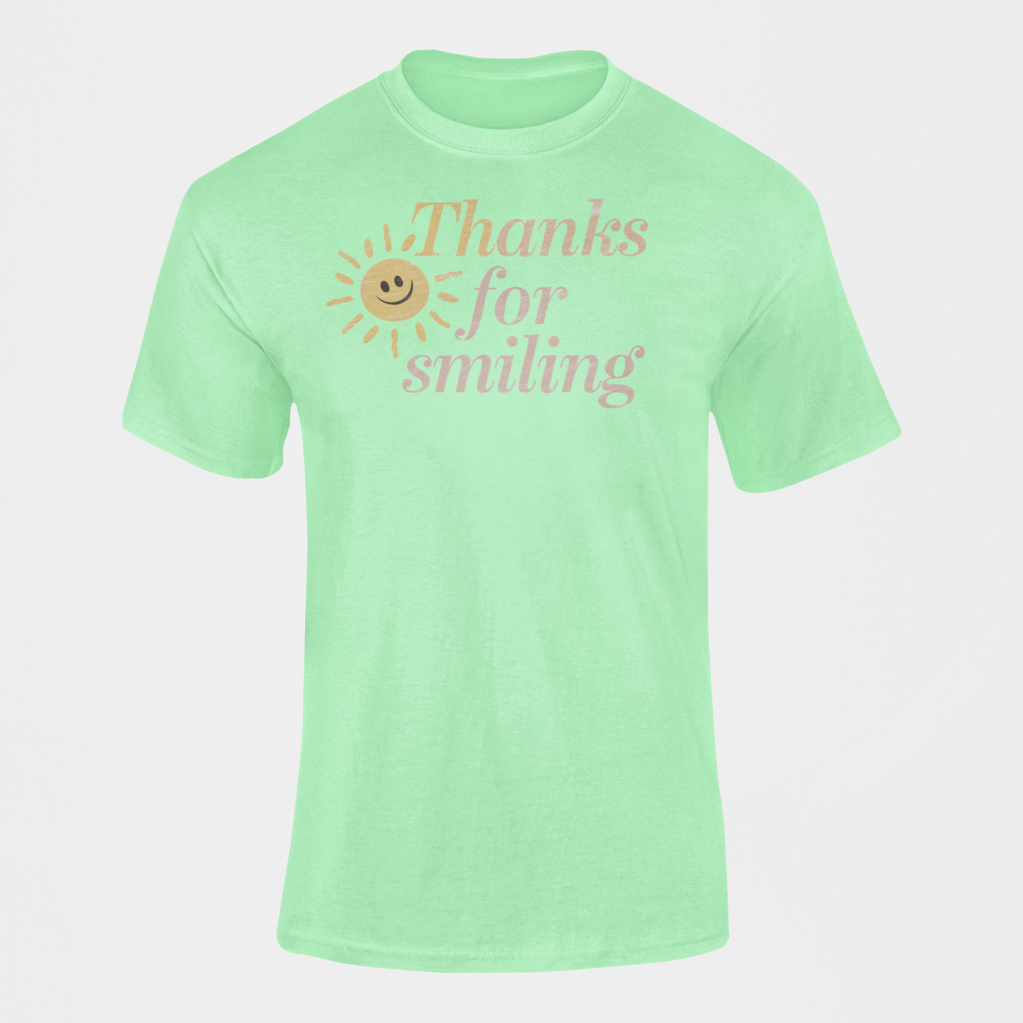 A unisex t-shirt with a smiling sun and the slogan Thanks For Smiling that any couple with good vibes