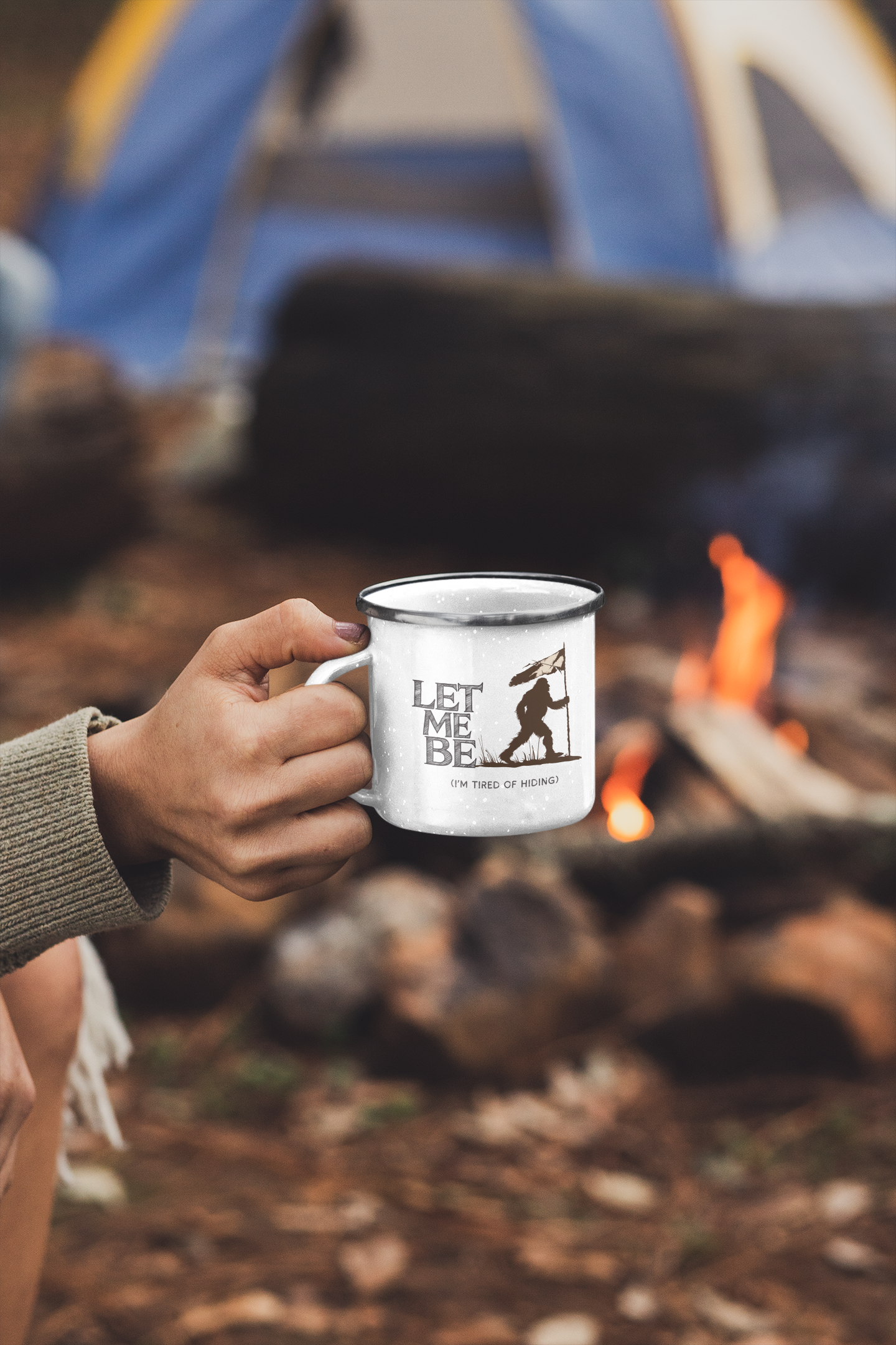 Let Me Be I'm Tired Of Hiding Bigfoot Enamel Camp Cup)|Bigfoot Fans|Favorite Bigfoot Gift|Best Bigfoot Gifter