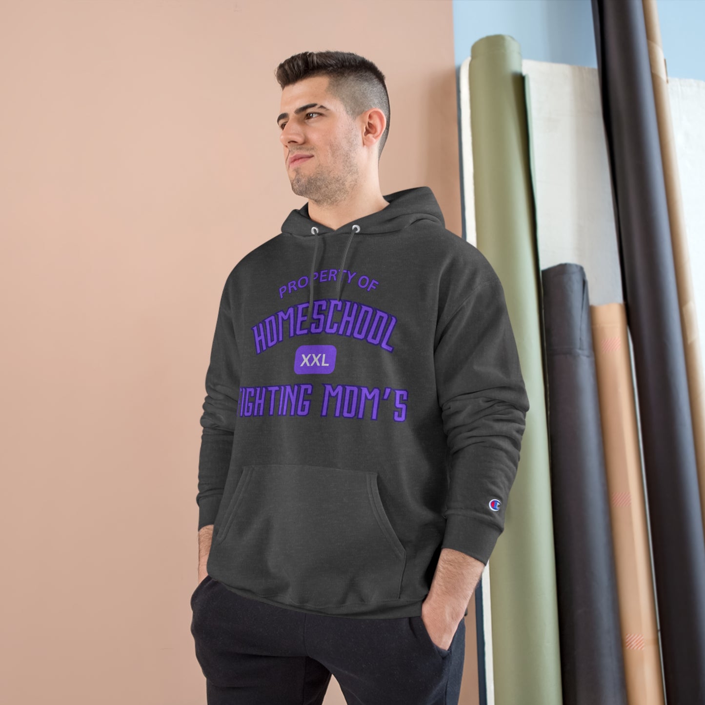 a charcoal hoodie with the slogan property of hom