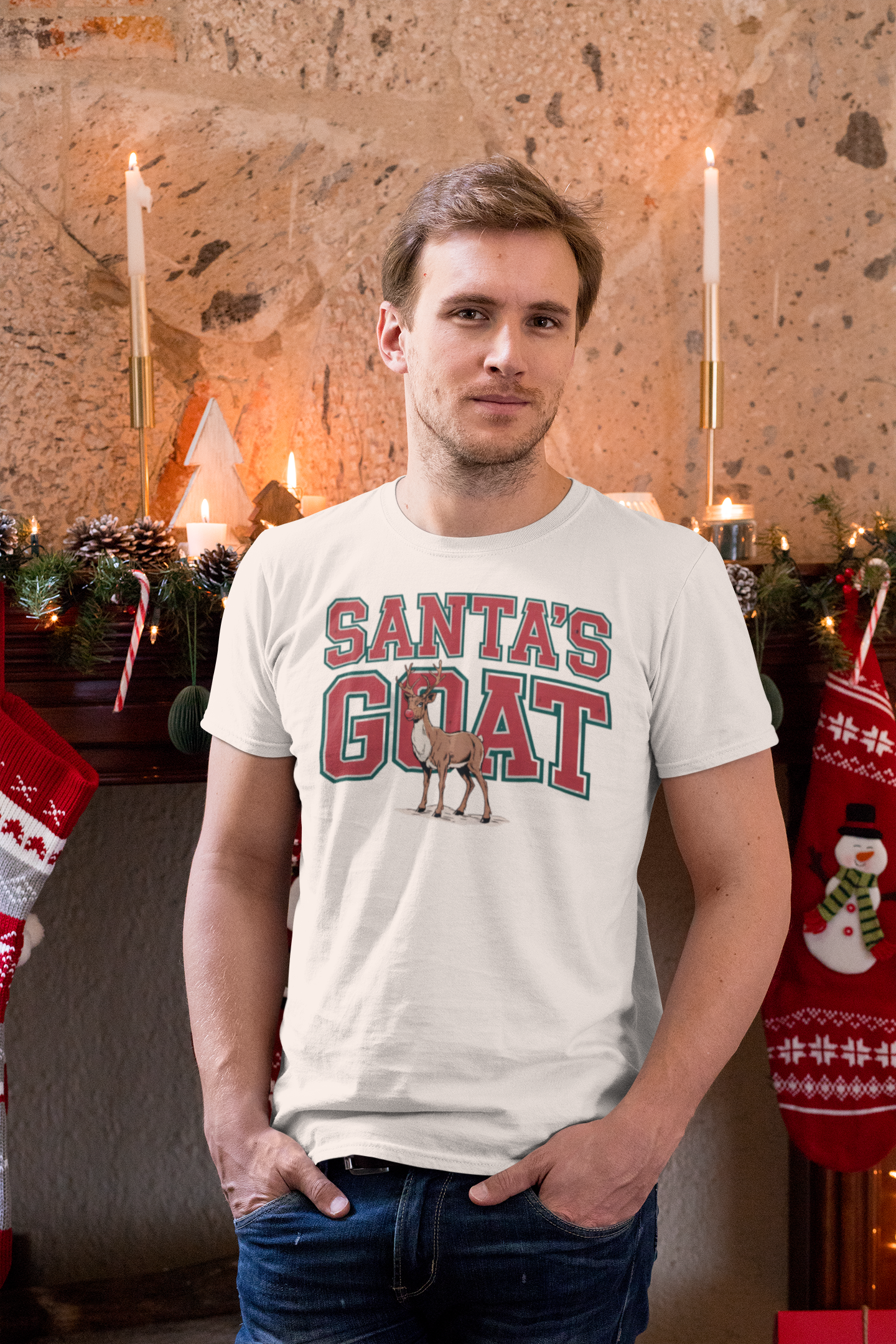 Santa's GOAT Rudolph Red Nosed reindeer shirt