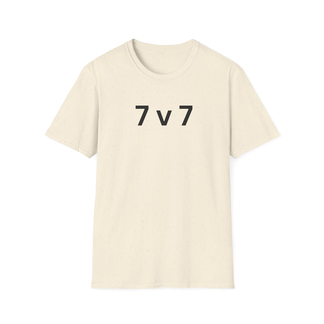 7 v 7 ultimate frisbee tan shirt with caption 7 v 7 