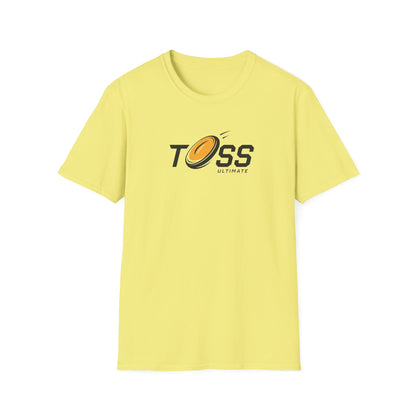Toss Ultimate Frisbee Company yellow Shirt featuring flying frisbee in logo