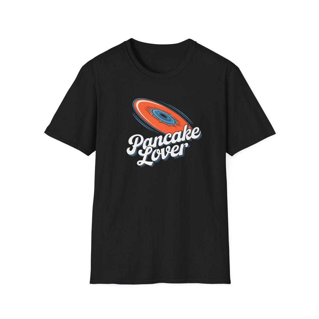 Pancake Lover Ultimate frisbee shirt featuring a flying pancake in retro design lettering