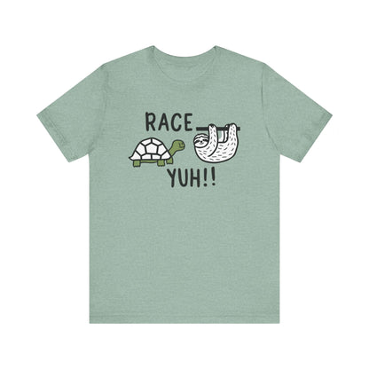 tortoise vs sloth race yuh shirt featuring tortoise challenging sloth