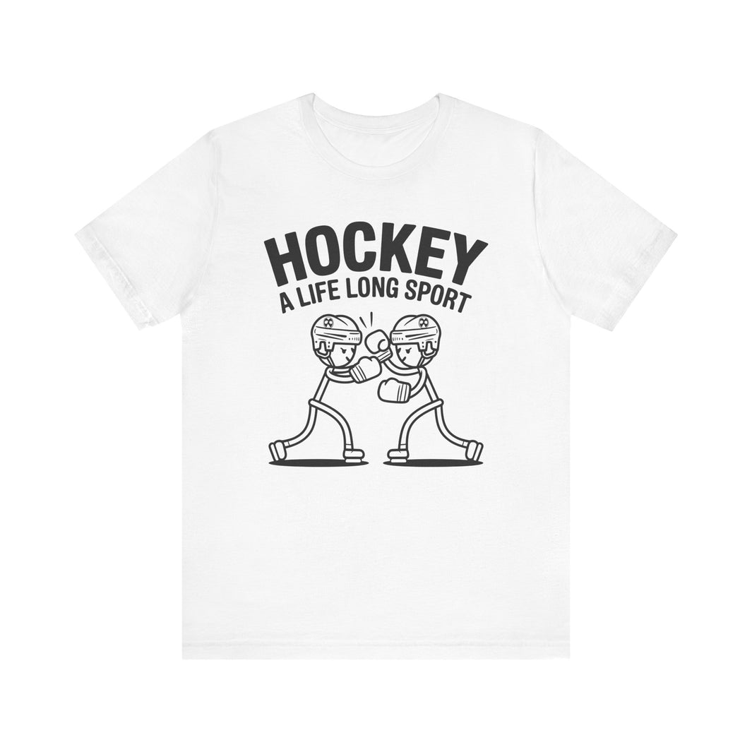 hockey a life long sport featuring skaters boxing each other