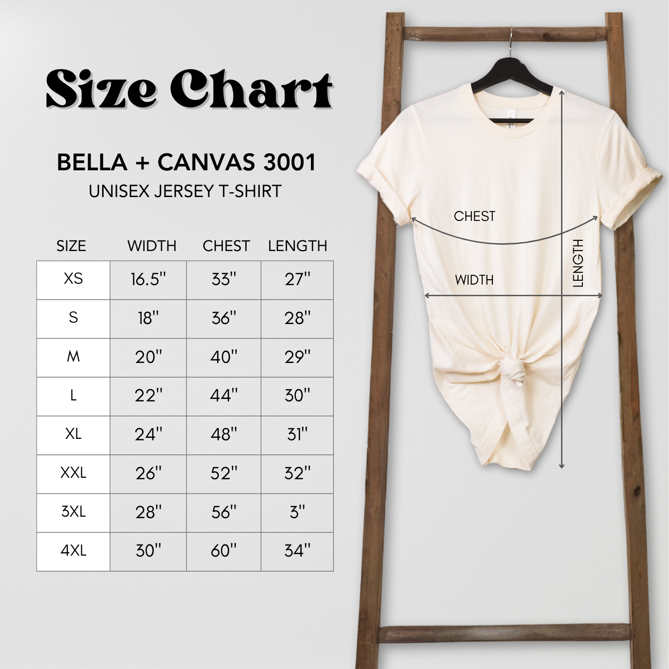 size chart  xs-4xl