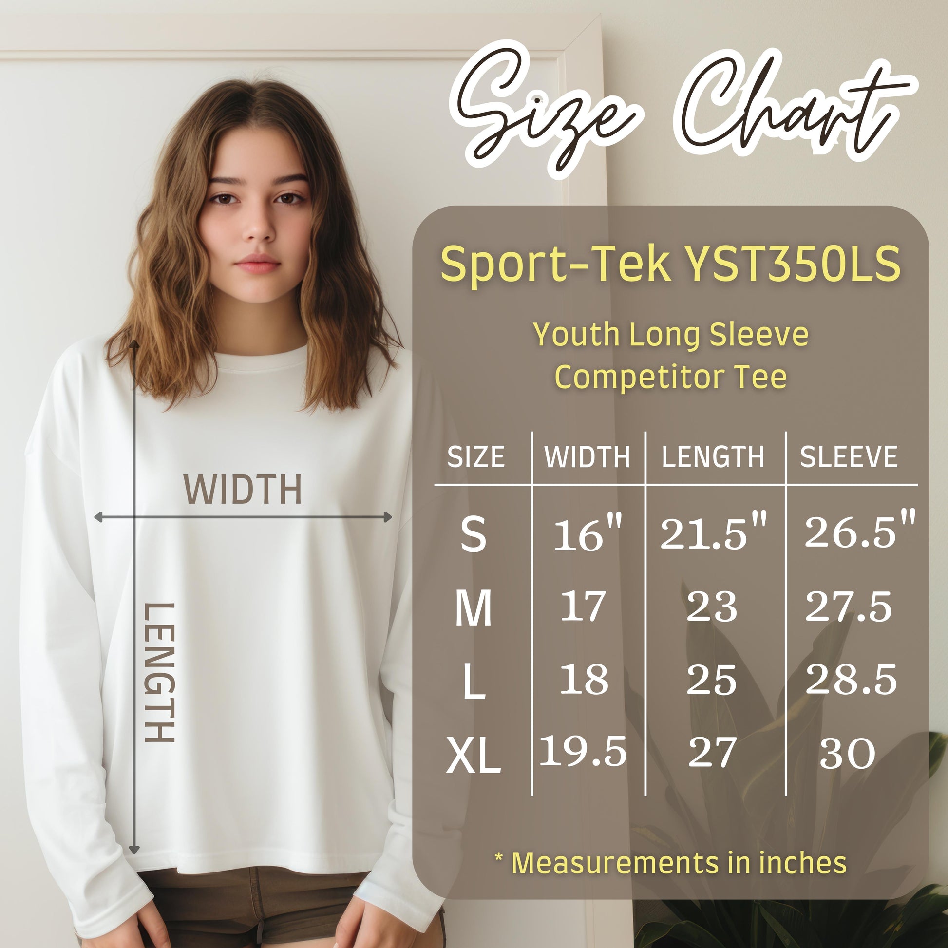 kids long sleeve size chart s-xl