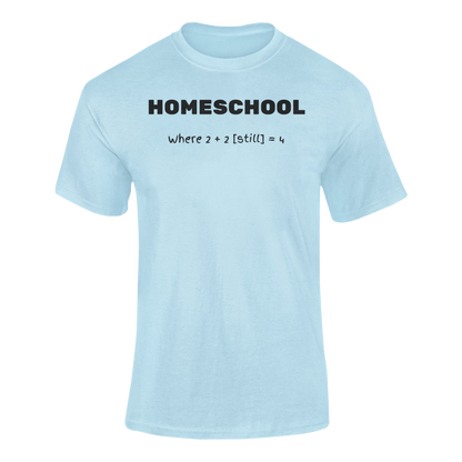 a aqua shirt with logo Homeschool Where 2 + 2 {still} = 4