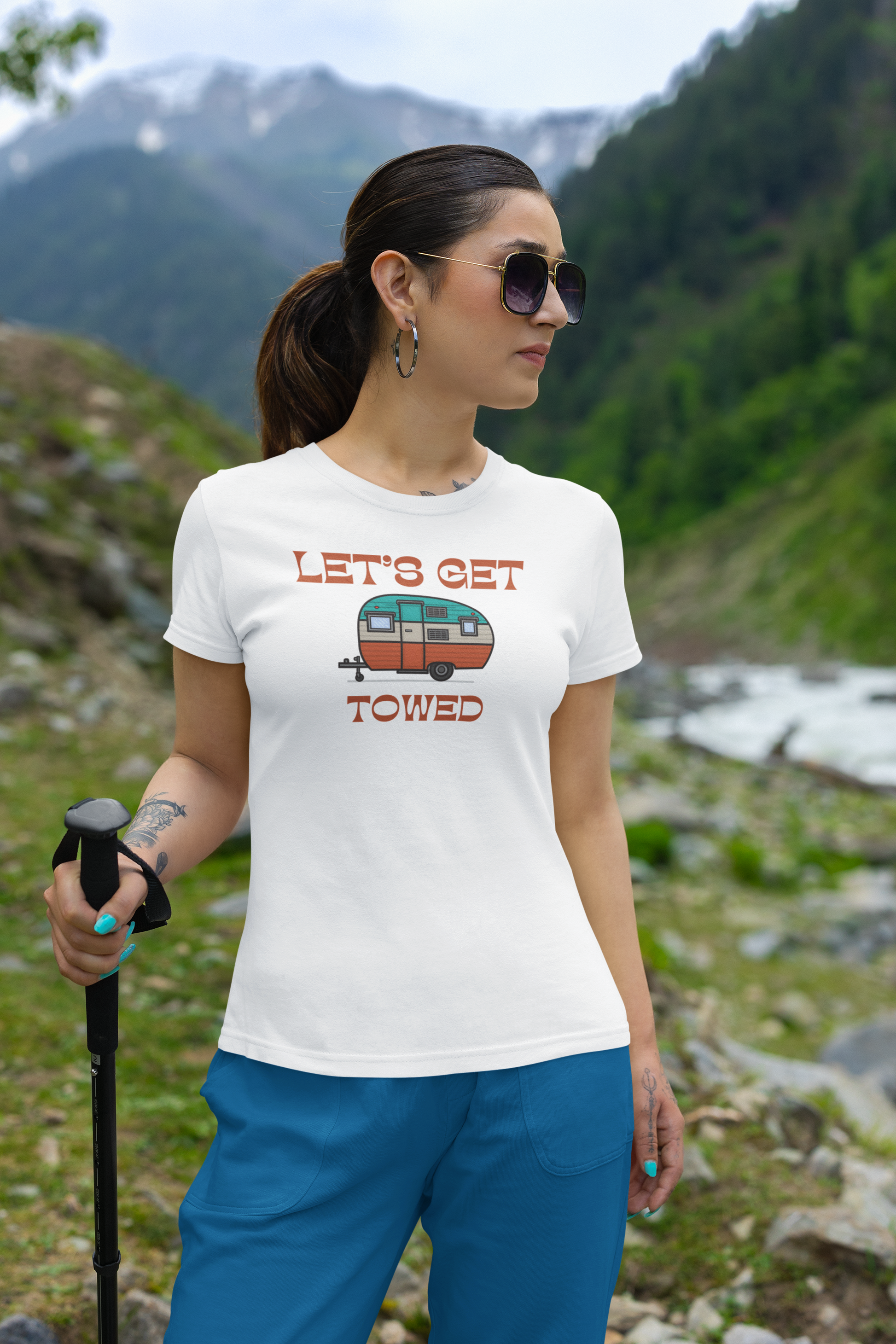 Let's get towed saying RV Trailer Shirt featuring a stand alone camper