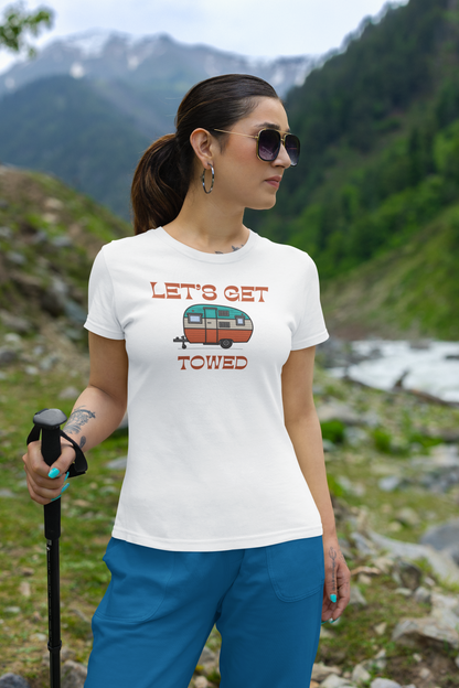 Let's get towed saying RV Trailer Shirt featuring a stand alone camper