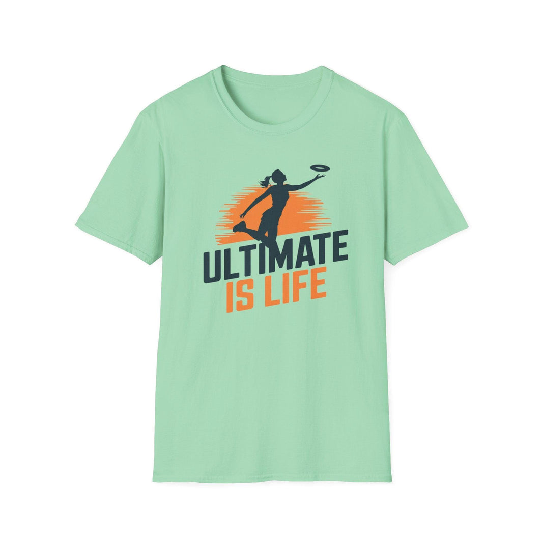 frisbee shirt gift ultimate is life featuring a female frisbee player diving to disc