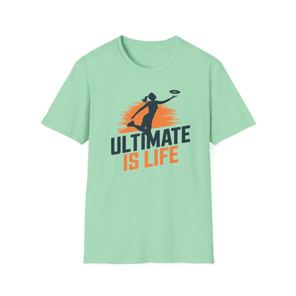 frisbee shirt gift ultimate is life featuring a female frisbee player diving to disc