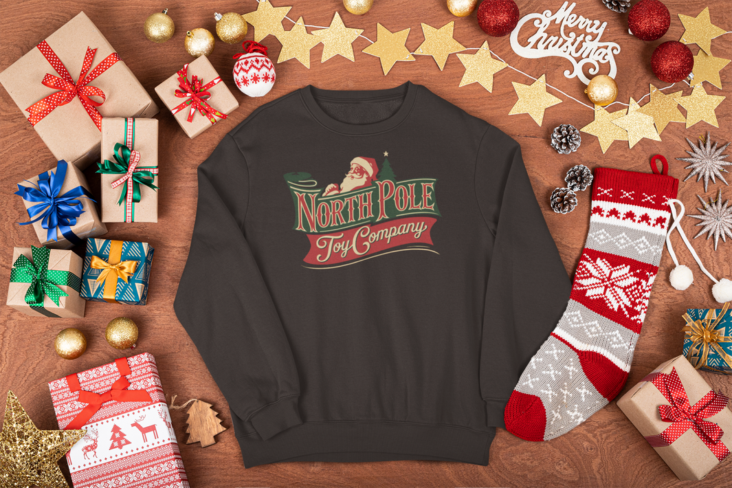 north pole toy company sweatshirt