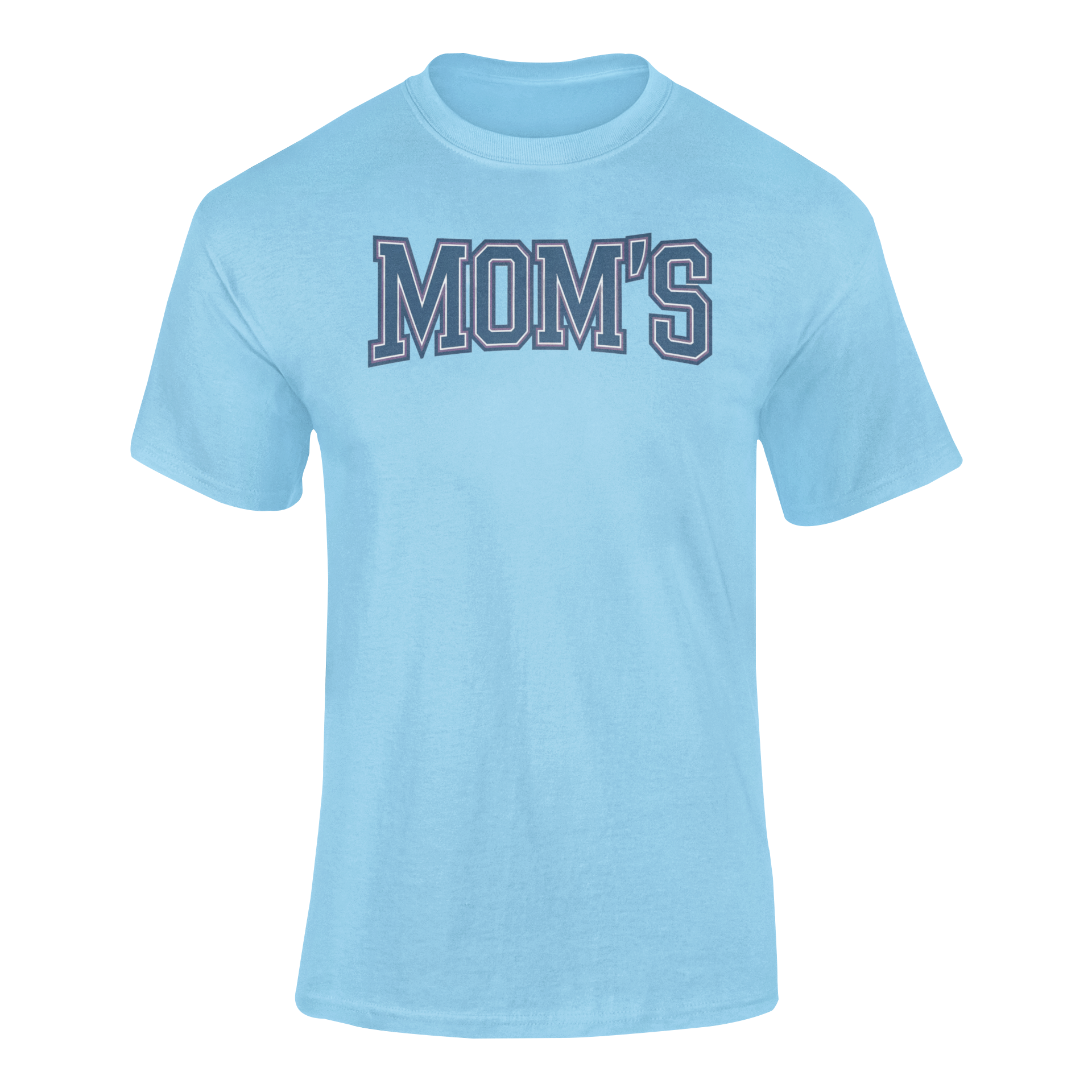 a blue collegiate style logo with the caption Mom's