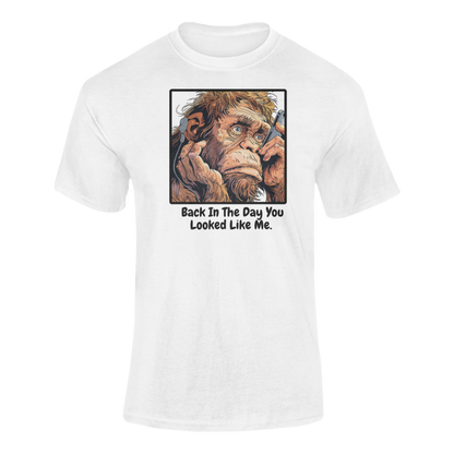 a white t shirt of an ape taking a selfie with the funny caption Back In The Day You Looked Like Me