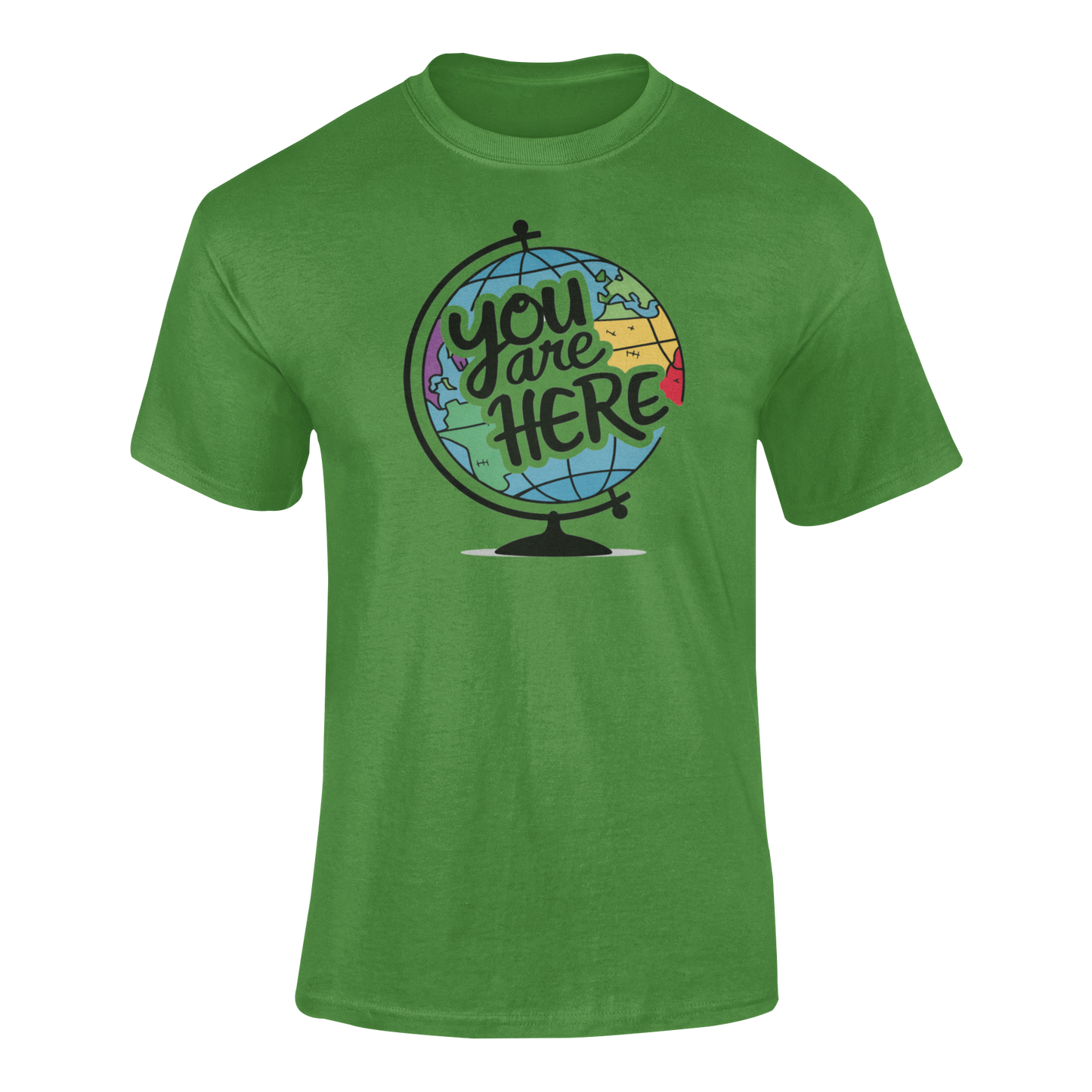 a green illustration of a world globe with the funny caption You Are Here