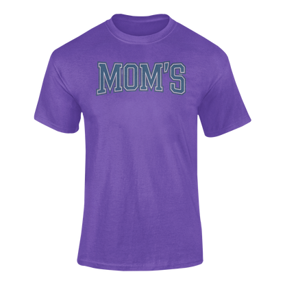 a purple collegiate style logo with the caption Mom's