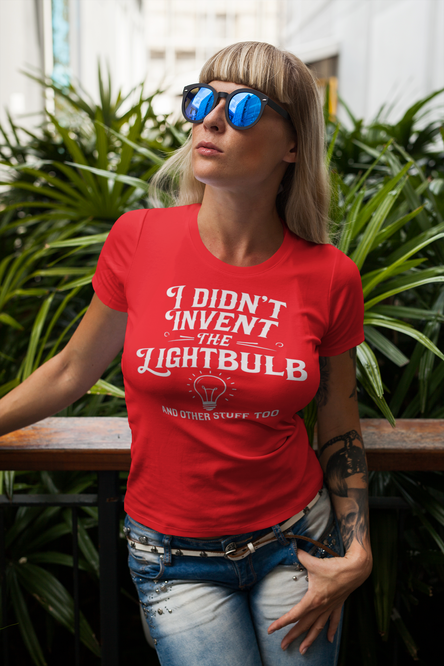 I Didn't Invent The Lightbulb Science Funny Shirt older woman smiling cool shirt