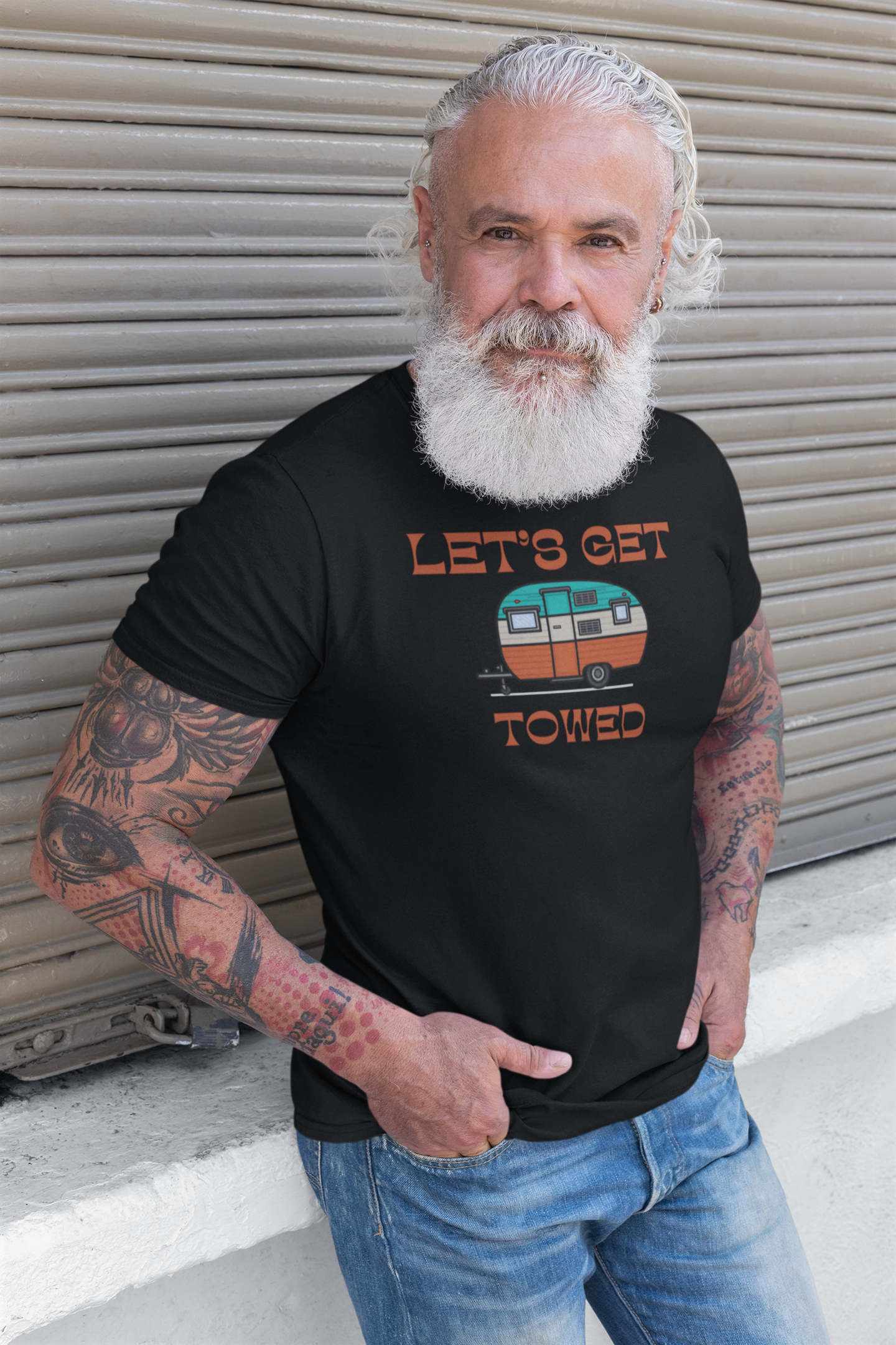 Let's get towed saying RV Trailer Shirt featuring a stand alone camper