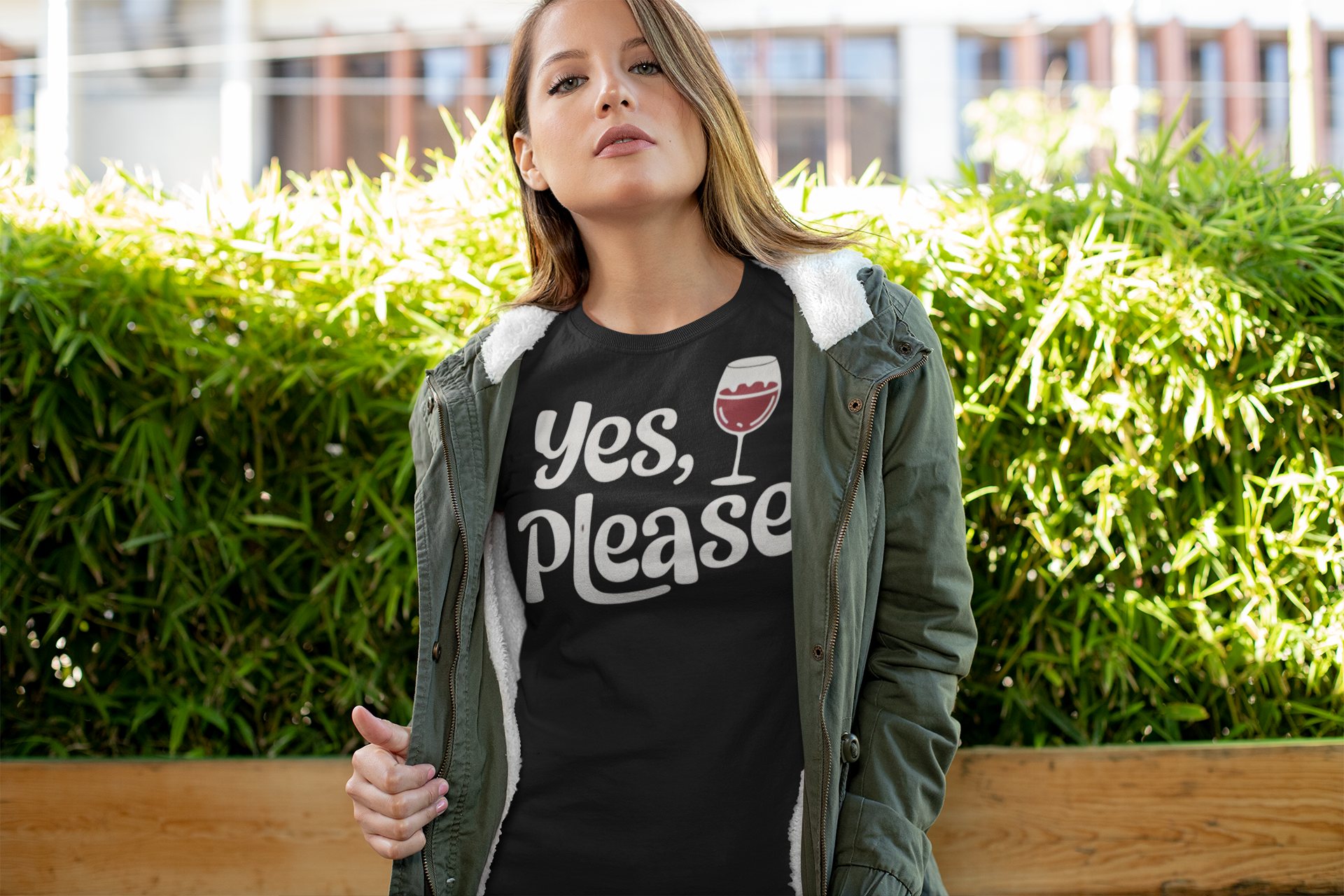 Yes, Please Wine Lover shirt with pretty girl and a glass of wine